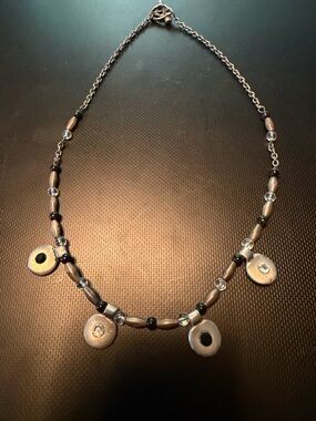Handmade Metallic Silver Disc Beaded Necklace - Silver